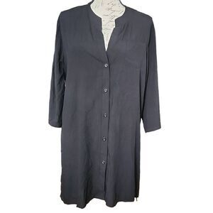 Aolro Women's Size Medium Black Button Down V-Neck Swim Cover